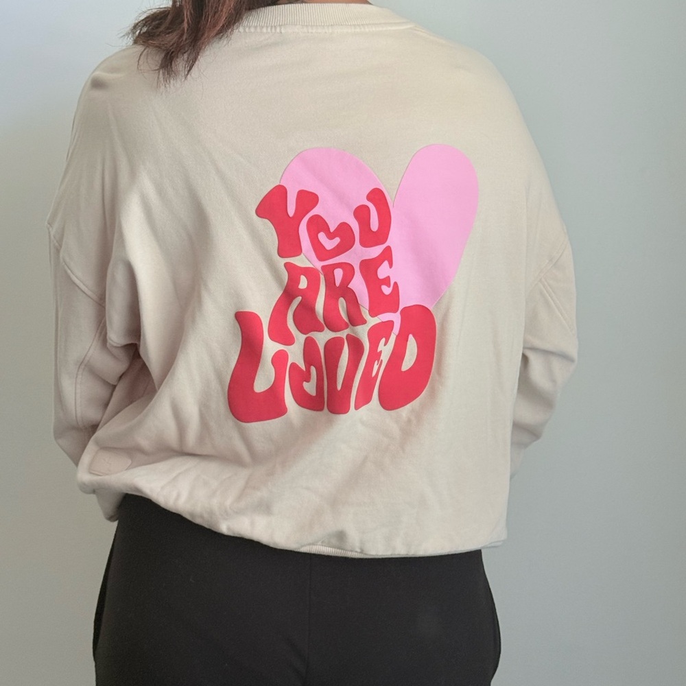 Target Cream Sweater with Red and Pink Design